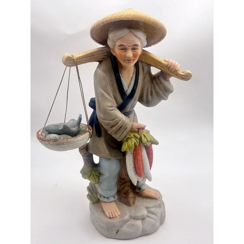 Vintage Asian Fisherman Figurine‎ Coastal Cottage Maritime Decor
